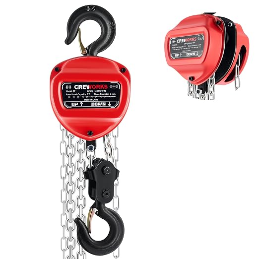 CREWORKS Hand Chain Hoist, 2 Ton 4400 lb Capacity 10 ft Manual Chain Hoist with G80 Load Chain & Double Guide Wheels, Heavy Duty Manual Lever Hoist for Construction Warehouse Automotive Factory