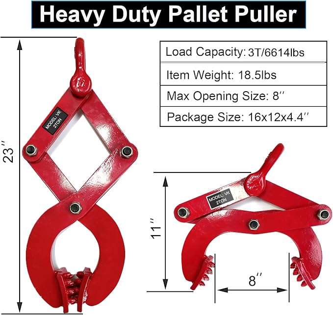 Pallet Puller Clamp 6614 Lbs Capacity Heavy Duty Steel Single Scissor for Pulling Pallets, Woods and Other Things Easily, 8 Inches Bigger Jaw Opening Pallet Grabber