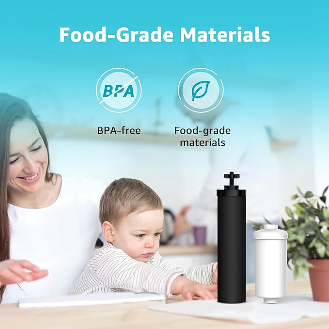 AQUA CREST Black and Fluoride Water Filter, Replacement for Berkey®, Purewell®, BB9-2® Black Filters & PF-2® Fluoride Filters, Waterdrop Gravity Water Filter System, NSF/ANSI 372 Standard