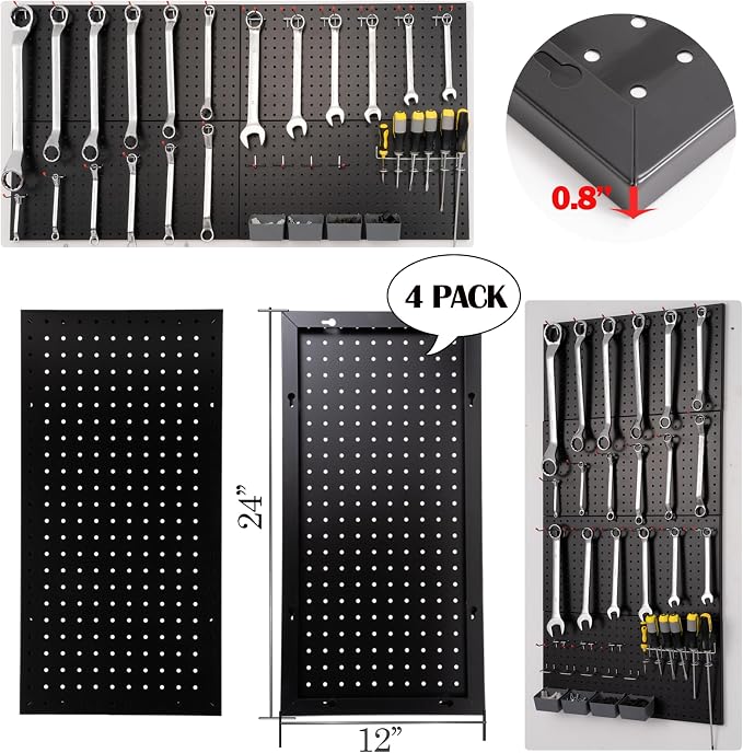 FRAYSCENT Peg Board for Wall 48x24 inch with 63 Pcs Hooks Accessories, Garage Storage Pegboard Wall Organizer, Metal Pegboard Panels with Hooks, Modular Mounted Control Peg Board Tool Organization