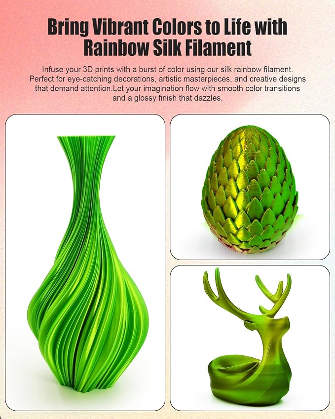 Silk Dual Color PLA 3D Printer Filament, 1.75mm 1KG (2.2lbs), Shiny Gloss Finish, Easy Printing, Dimensional Accuracy ±0.02mm(Yellow & Green)