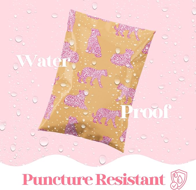 Pretty Package Store 14.5x19 Designer Poly Mailer 100 Pack Heavy Duty Waterproof Self Seal Shipping Bags for Small Business Large Mailing Envelopes Bulk Tear Resistant Packaging Pink Orange Leopard