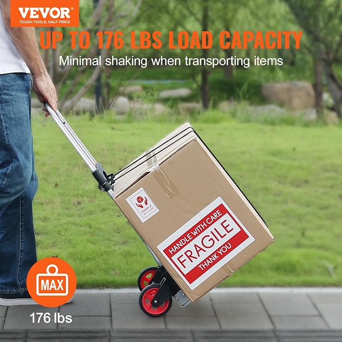 VEVOR Folding Hand Truck, 80 kg Load Capacity, Aluminum Portable Cart, Convertible Hand Truck and Dolly with Telescoping Handle and Rubber Wheels, Ultra Lightweight Super Strong for Moving Warehouse