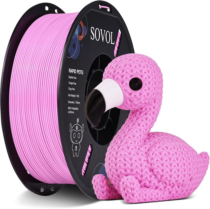 Sovol 3D Printer Rapid PETG Filament 1.75mm 1KG (2.2lbs), High Precision, Strong Toughness, Wiring Tightness, Dimensional Accuracy +/- 0.03 mm, 3D Printing High Speed PETG Filaments, Pink
