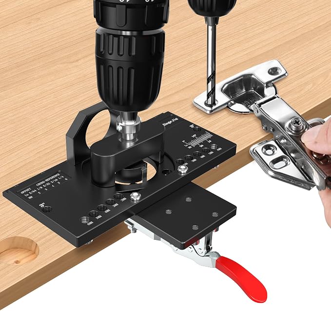 M-T Concealed Hinge Jig with Quick Clamp and Dust Vacuum Adapter 35mm Cabinet Door Hinges Jig Hole Drilling Hardware Jigs for Woodworking Door Cabinet Mounting Tool