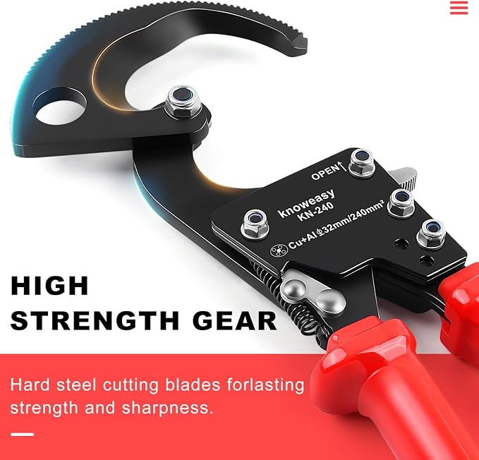 Knoweasy KN-240 Upgraded Cable Cutter and Ratchet Wire Cutter Works for Aluminum and Multi-core Cables up to 240mm