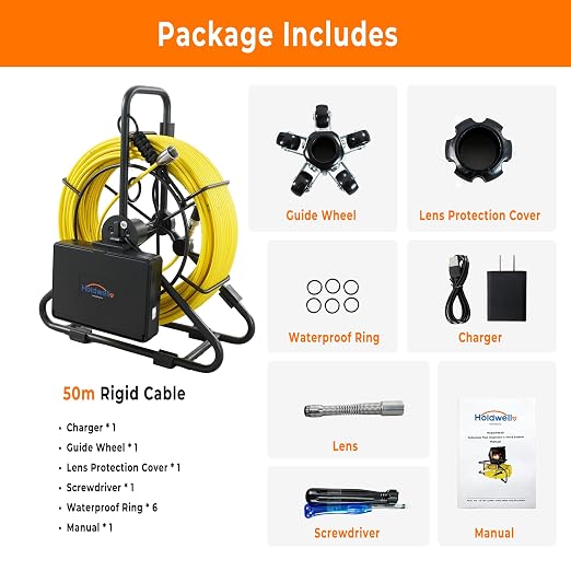 Sewer Camera, 165ft/50m, 4.3" Drain Camera with DVR Function, Snake Cable, Waterproof IP68 Borescope Camera with Light-12 LEDs & 32GB Card,Industrial Endoscope for Duct Pipe Home Inspection