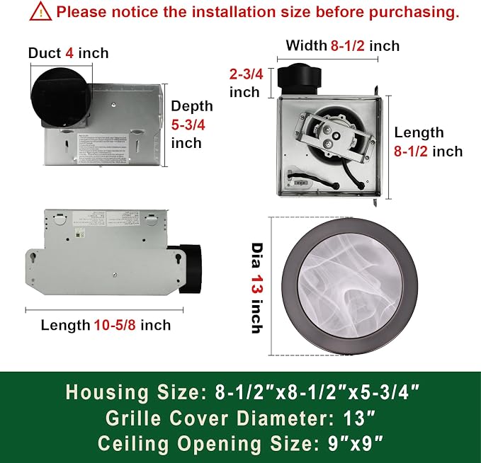 Akicon Ultra Quiet Bathroom Exhaust Fan with LED Light 80CFM 2.0 Sones Round Bathroom Ventilation Fan with Frosted Glass Cover (Oil Rubbed Bronze)