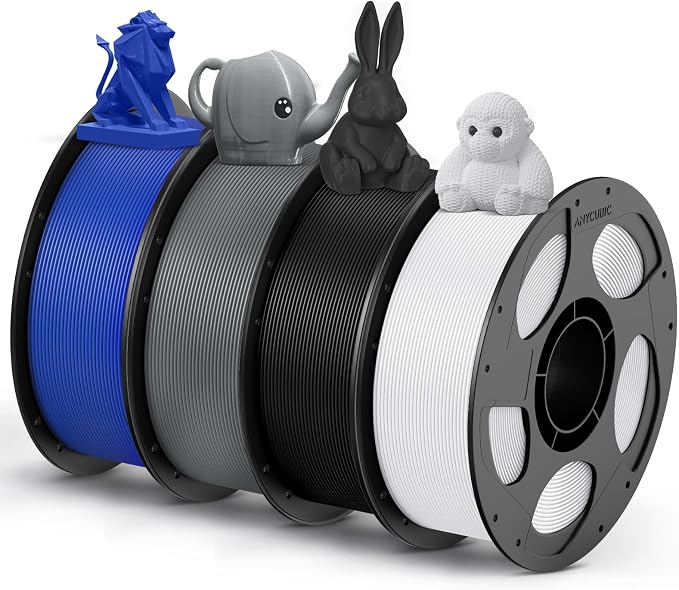 ANYCUBIC PETG Filament 1.75mm Bundle, 3D Printer Filament, Dimensional Accuracy +/- 0.02mm, Exceptional Toughness, 1KG Reusable Spool, 4KG Black+White+Texture Grey+Blue