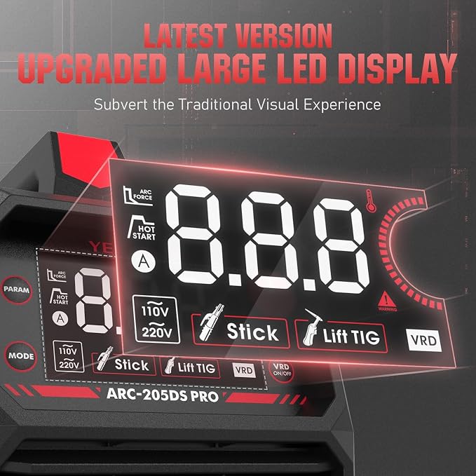 YESWELDER 205Amp Stick Welder Large LED Display with Lift TIG Torch, Digital Inverter IGBT ARC Welding Machine, 110V/220V Dual Voltage Hot Start Portable MMA Welder Machine, Arc force
