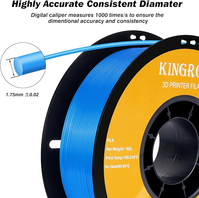 Kingroon PLA 3D Printer Filament,10 Rolls, Dimensional Accuracy +/- 0.03 mm, 10kg Spool(22lbs),1.75 mm,2Black+2White+2Green+2Red+2Blue