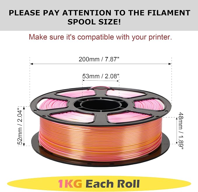 4KG Silk Dual Color Filament Bundle, Shiny 3D Printer Filament 1.75mm Bulk, Dimensional Accuracy +/- 0.02mm, Individually Vacuum Packed, Bicolor PLA Filament Pack, 1KG/Roll, 4 Rolls