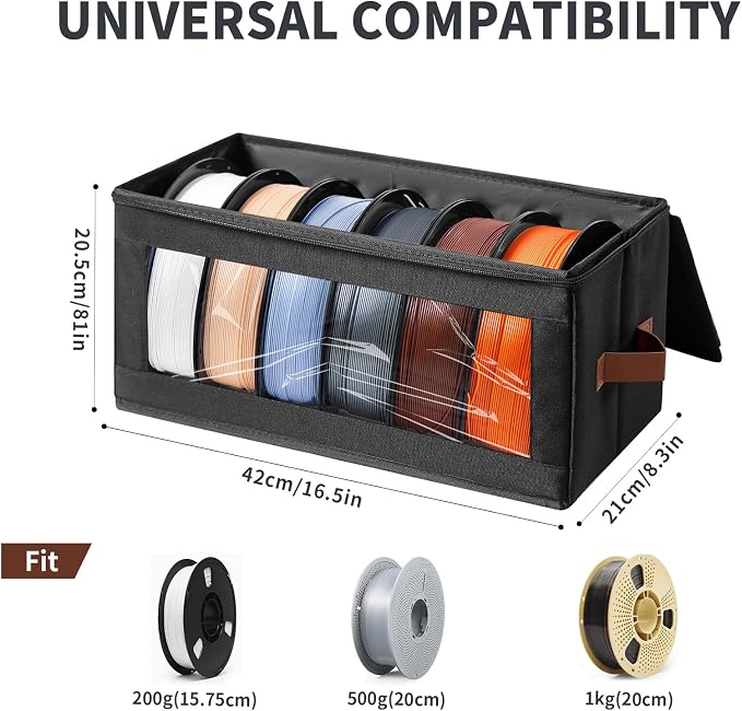 Qozary Filament Storage Box - 2 Pack 3D Printer Filament Storage Containers with Desiccants, Holds Up to 12 Rolls, 5D Printing Accessories Holder Rack for Home, Office Workshop, Studio