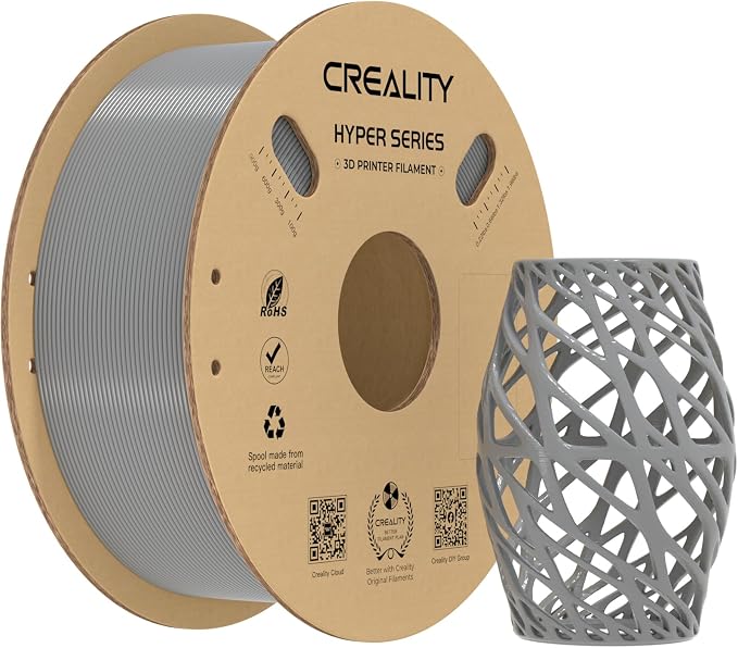 Creality Hyper PETG Filament 1.75mm, High-Speed PETG for 30–600mm/s Printing, Low Stringing, Strong Layer Adhesion, +/- 0.03mm Accuracy,Fits for Most FDM 3D Printers(Gray)