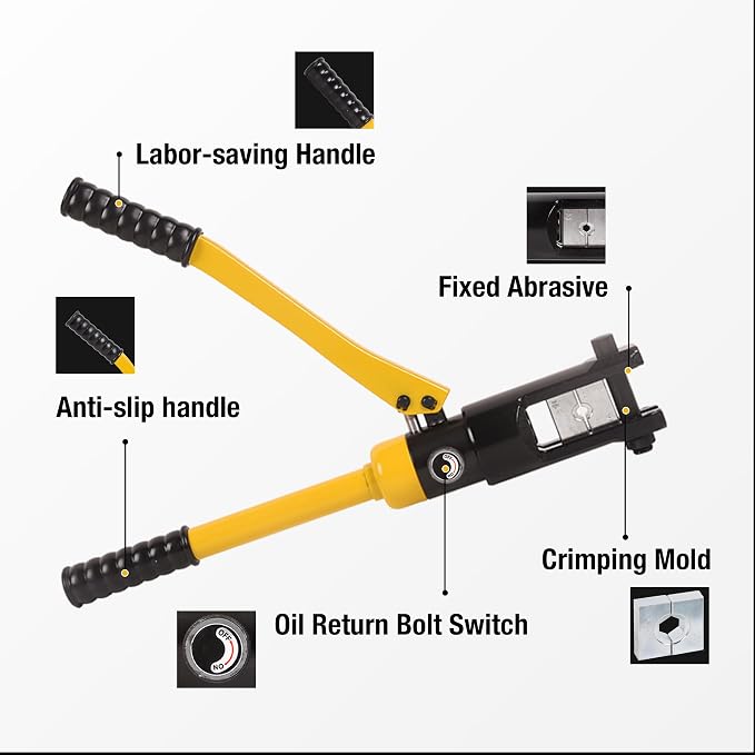 14T Hydraulic Crimping Tool 6AWG-500MCM Battery Cable Crimping Tool 0.87 inch Stroke Hydraulic Lug Crimper Electrical Terminal Crimper with 10 Pairs of Die Sets