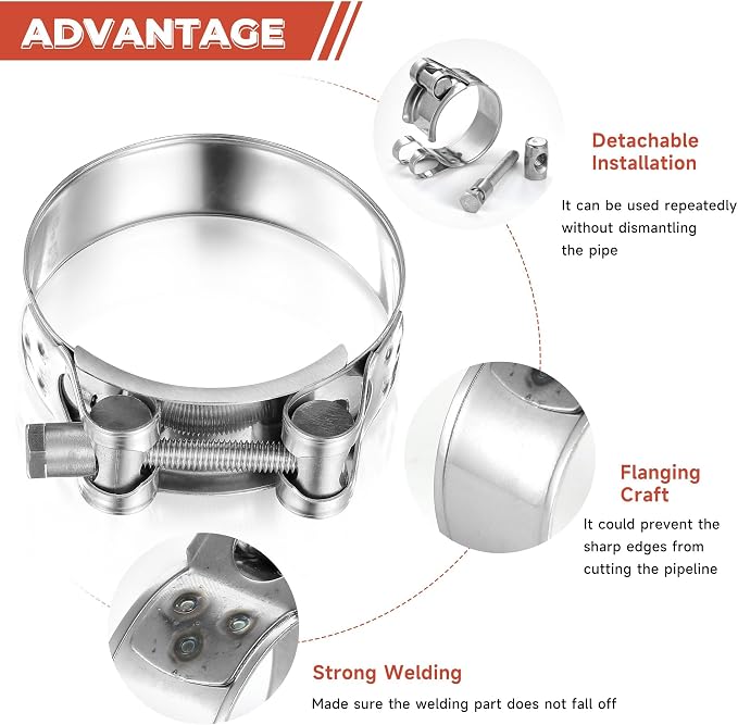 AKIHISA 38Pcs 17-47mm 6Sizes T Bolt Hose Clamps, 304 Stainless Steel Heavy Duty Hose Clamps, Constant Tension Hose Clamp, with M8 and M10 Socket Wrenches