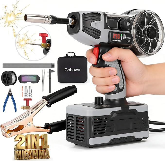 2 in 1 MIG and Stick Welder：250A MIG & MMA Welder 110V Flux Core IGBT Inverter Handheld Gasless Wire Feed Welder for Flux .032"/.040",Inverter ARC Welder Gun for 3/32"-1/8" Rod