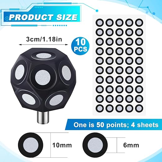 Kingdder 10 Pcs Magnetic 3D Scan Markers Set 4 Sheet 200 Point 6.0 mm 3D Scan Markers Dot Stickers Scanning Spray Scanner Turntable Compatible Tracking Dot Reference Point for Scanning