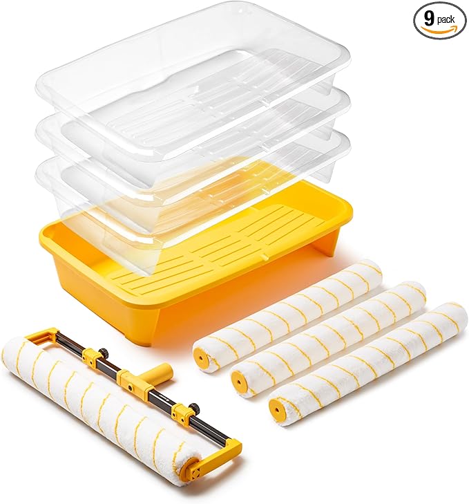 Voomey 18" Paint Roller kit，9 Piece 18 inch Paint Roller，18 Paint Roller Tray with Liner,Microfiber Paint Roller,Paint kit for House Painting