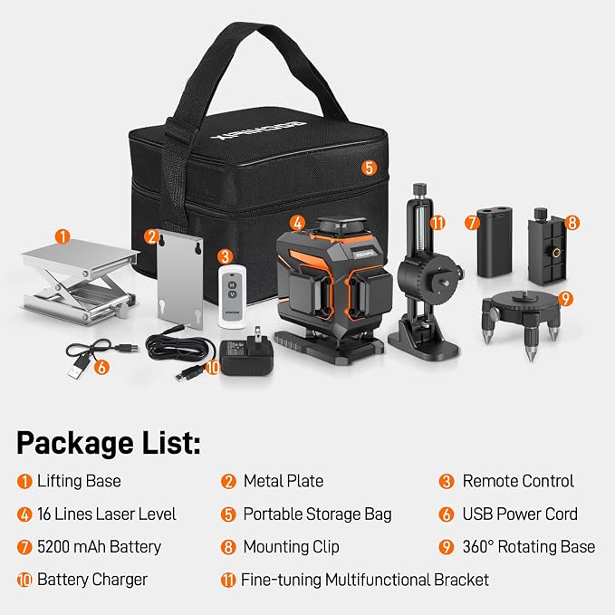 Laser Level 360 Self Leveling Green Light Laser Level Tool Wall Mount Base Bracket 100ft Nivel Laser Rechargeable Battery Receiver for Outdoor Use,4D 4x360