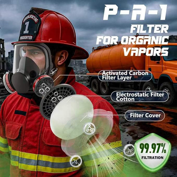 HANUU Full Face Gas Mask with Filters - Survival Nuclear and Chemical Respirator Mask,Reusable Respirator Filter Against Gases/Dust/Organic Vapor/Chemicals
