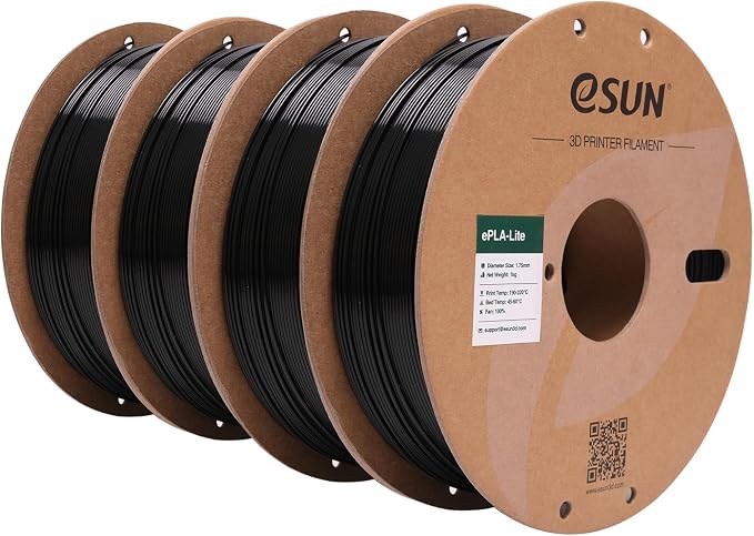 eSUN PLA Filament 1.75mm, High Toughness 3D Printer Filament Upgraded PLA Filament, Dimensional Accuracy +/- 0.03mm, 1KG per Spool, 4 Spools 3D Printing Filament for 3D Printers, Black