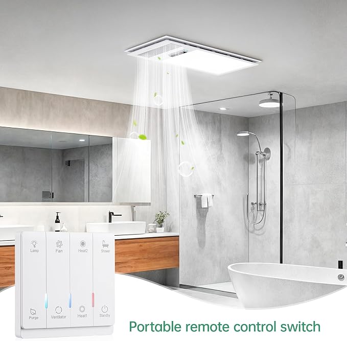 VallisCo Bathroom Fan with Light and 1800W Heater, 160 CFM Ventilation, Remote Control,Quiet Exhaust, 4-in-1 Design for Heating, Lighting, Ventilation & Air Circulation for Comfort in Any Season