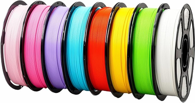 3D Printer Filament Bundle, PLA Plus Filament 8KG 1.75mm, Neatly Wound Filament for Most 3D Printer, 8 Colors, 1kg Spool,Lakeblue Purple Pink Rosepink White Neongreen Yellow Orange