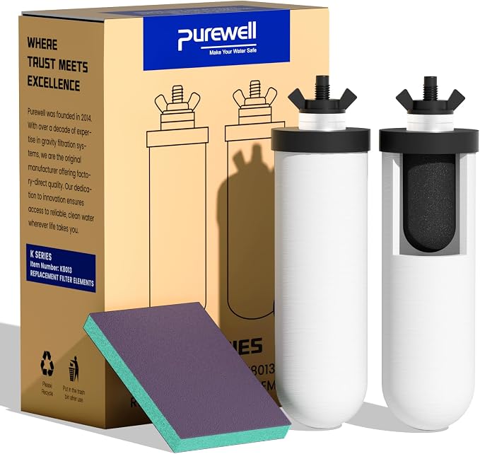 Purewell PF-4 Ceramic 3-Stage Purification Elements, Washable & Reusable, NSF/ANSI 42&372 Certified, Replacement for ProOne®, Berlkey®, Purewell® Filters and Water Filter Systems