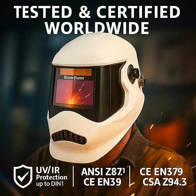 Auto Darkening Welding Helmet: ANSI Z87.1 Certified - True Color Lens - Built for MIG TIG Stick Pros