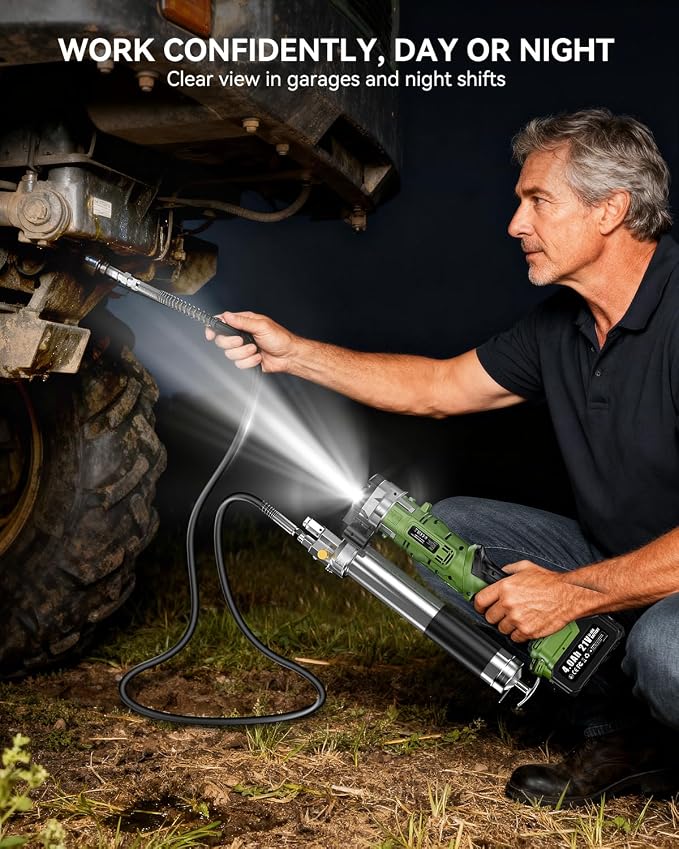 Electric Grease Gun with 2×4.0Ah Batteries: 2-in-1 Battery Powered Grease Gun w/ 12000 PSI 5.3 oz/min Flow, 39.4 Hose & 90° Coupler, Cordless Grease Gun Kit Gift for Car, Heavy Equipment Maintenance