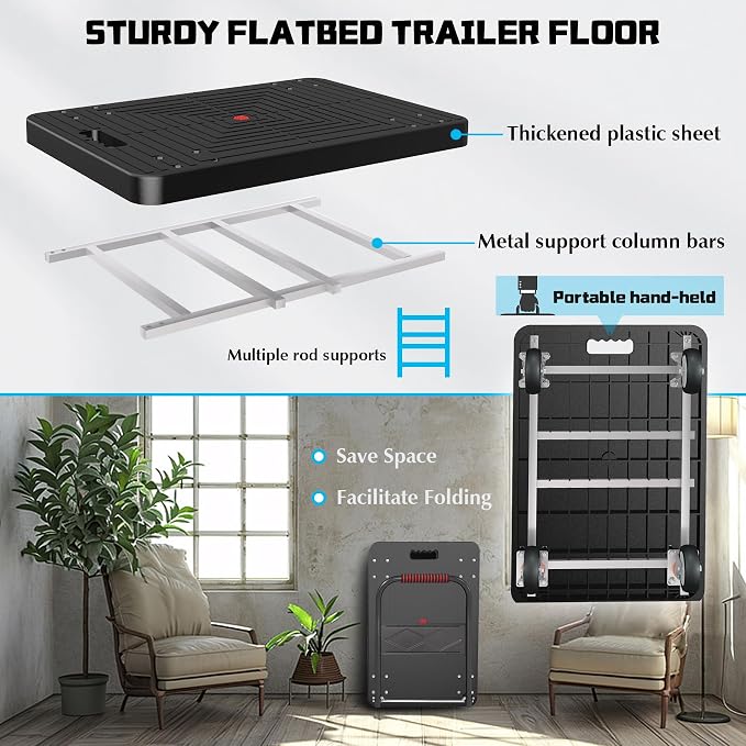 Platform Truck, Foldable Handcart with Swivel Wheel 34"x22" Heavy-Duty Push Dolly Cart,1000lbs Capacity, 6 Steel Load-Bearing Beams for Warehouse Garage Home Use