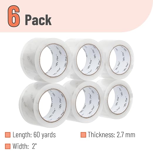 Mr. Pen- Packing Tape, 6 Pack, 2.7mil, 2' Wide, 60 Yards, Clear | Heavy Duty Packing Tape for Shipping, Packaging, Moving and Storage
