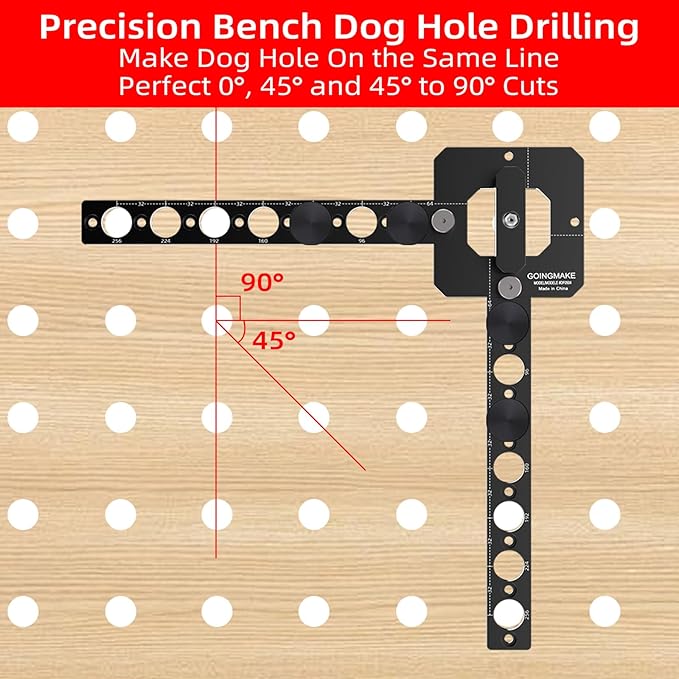 GOINGMAKE Portable Drill Guide for Drilling 20mm Work Bench Dog Holes, Workbench Dog Hole Drill Template for Building MFT Table Top, Workbench Top, Work Table, Cutting Board and Portable Workstation
