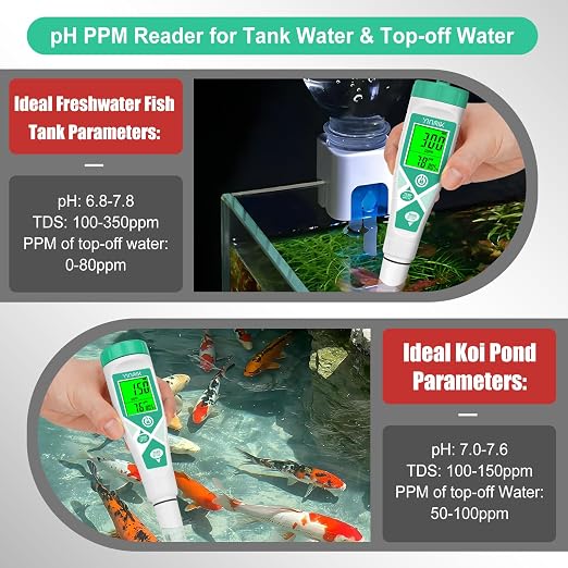 YINMIK Pool pH Salt Tester, Digital Salinity Meter for Saltwater Pool, Simultaneous Display Salt pH TDS for Koi Pond, Reef Tank, Aquarium, Hydroponic PPM pH EC Reader, Hydrometer with S.G. Card
