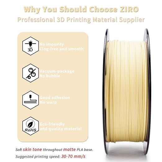 ZIRO Matte PLA Filament, Shine-Free Finish 1.75mm 3D Printer Filament, Pastel Colors PLA Series, 1kg/2.2lbs Spool, Dimensional Accuracy +/- 0.03mm, Fit Most FDM 3D Printers, Pastel Skin(Matte)