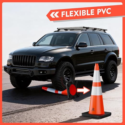 RoadHero 8 Pack Traffic Safety Cones 28 Inch with Black Weighted Base, Orange Cones with Reflective Collars for Parking Lot, Road Safety, Construction Events