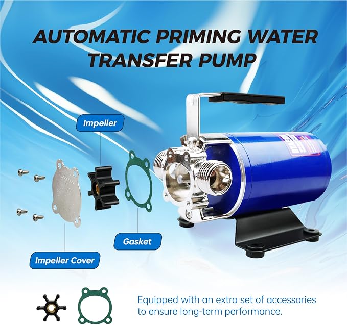 12V Portable Electric Water Transfer Pump Self-Priming Utility Pump with On/Off Switch and Suction Hose Kit for Home RV Camper Swimming Pool Aquarium Garden Irrigation