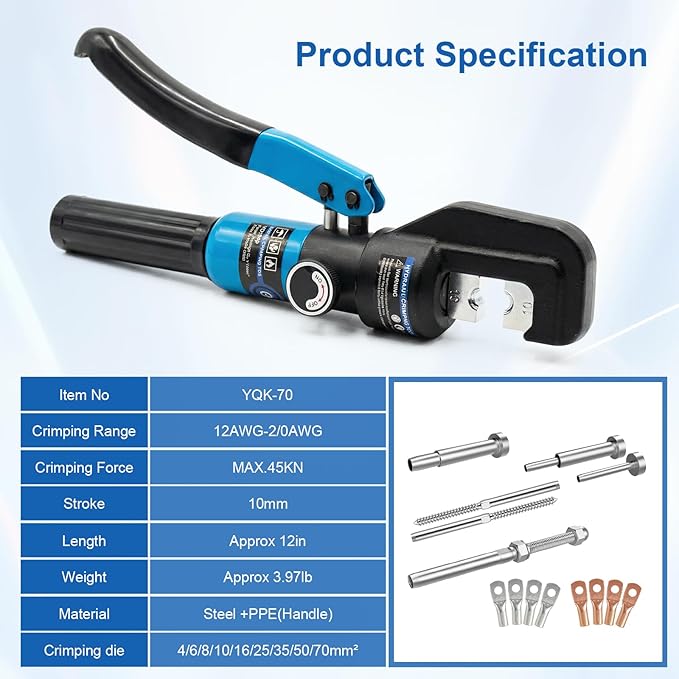 BLIKA Hydraulic Crimping Tool with 13 Dies, 10 Ton Battery Cable Crimper Tool & Wire Rope Crimping Tool 12AWG-2/0AWG for Stainless Steel Cable Railing Hardware Kit, LB