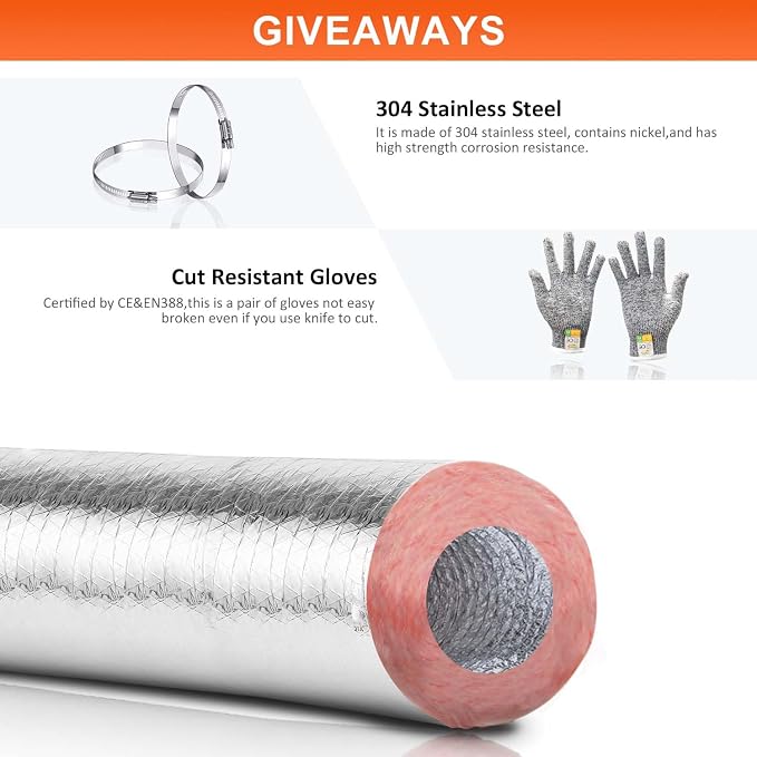 8 Inch Flexible HVAC Hose, 25 Feet R8 for Heating and Air Conditioning Systems