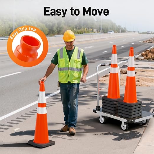 HiGiant 36 Inch Traffic Cones 8 Pack, Orange Safety Cone with Weighted Base, High-Visibility and Impact-Resistant, for Parking, Road Construction, Drivers Training, Driveway