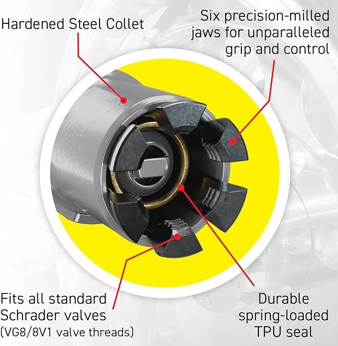LockNFlate Locking Air Chuck - Six Steel Jaws Lock onto Any tire Valve - Won't Leak or pop Off - Rated to 150 PSI - Open Flow