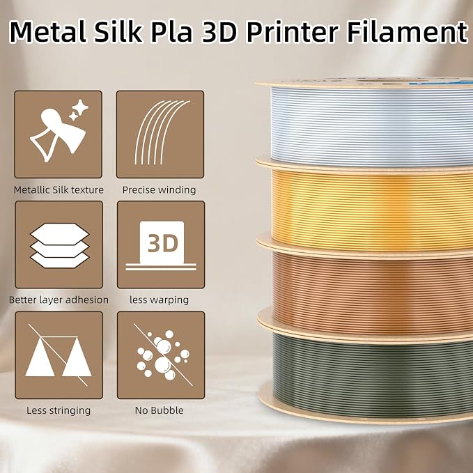 3DHoJor Silk Gold PLA Filament 1.75mm, PLA Filament 1.75mm Silk Shiny 3D Printer Filament, 1kg Cardboard Spool (2.2lbs), Dimensional Accuracy +/- 0.03 mm, Fit Most FDM Printer