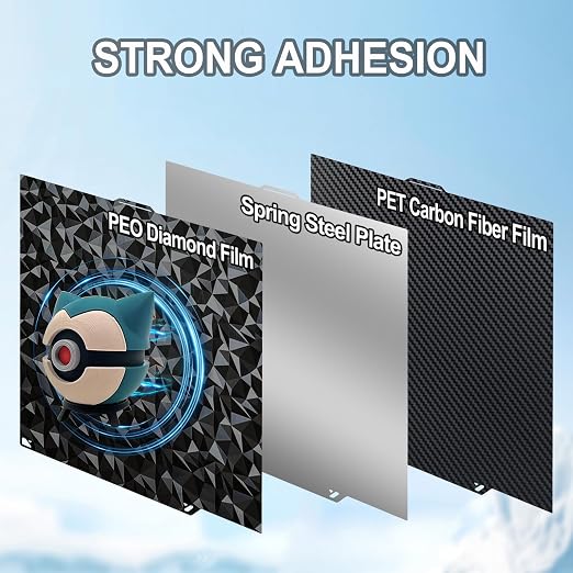 260x271mm PEO PET Build Plate Double Sided Smooth Diamond and Carbon Fiber Heated Print Bed Flexible Platform Print Plate for Elegoo Centauri Carbon 2/Centauri Carbon 3D Printer