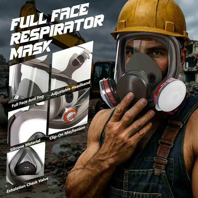 HANUU Full Face Gas Mask with Filters - Survival Nuclear and Chemical Respirator Mask,Reusable Respirator Filter Against Gases/Dust/Organic Vapor/Chemicals