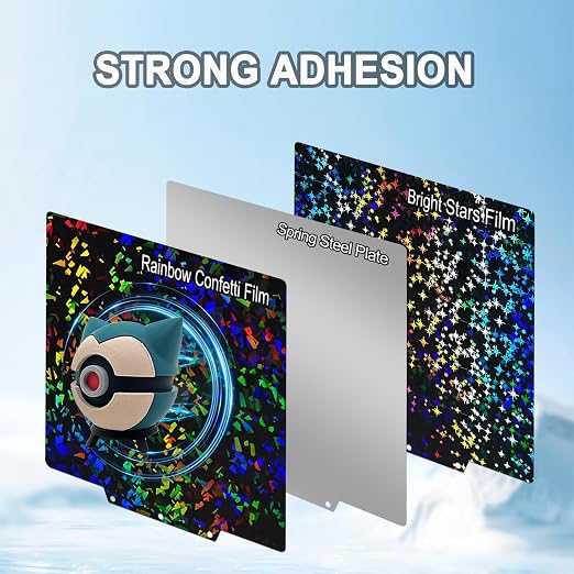 PEF+PEY Holographic Build Plate for Adventurer AD5X/5M/5M Pro, Rainbow Confetti +Galaxy Spring Steel Flexible Platform for Neptune 3 Pro/4, Kobra, Ender 3/3 Pro/3S1/3 v2, CR 20/CR 20 Pro