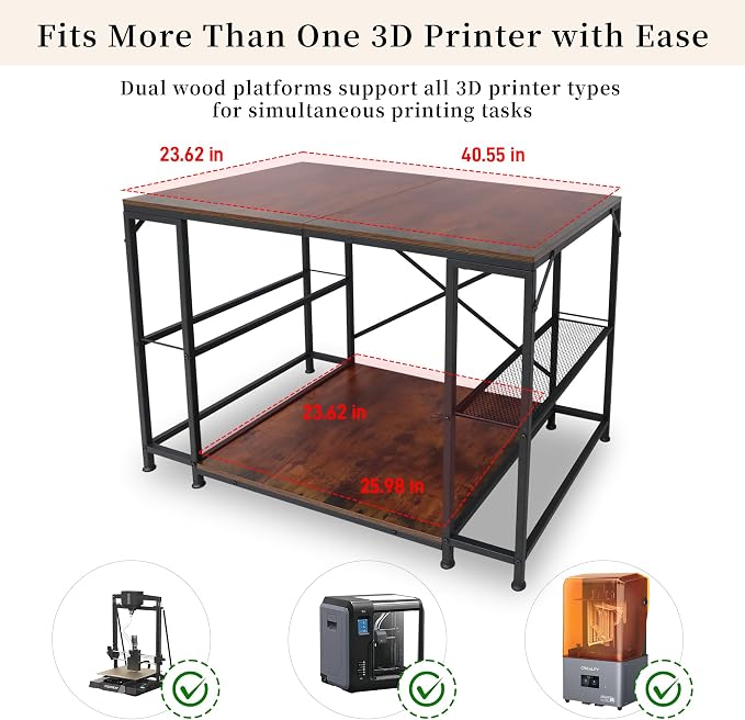 Upgraded 3D Printer Stand, Large 3D Printer Filament Storage Rack for Home Office, 2-Tier Under Desk 3D Printer Table Desk with Filament Storage for Printer Accessories Garage Workshop Studio