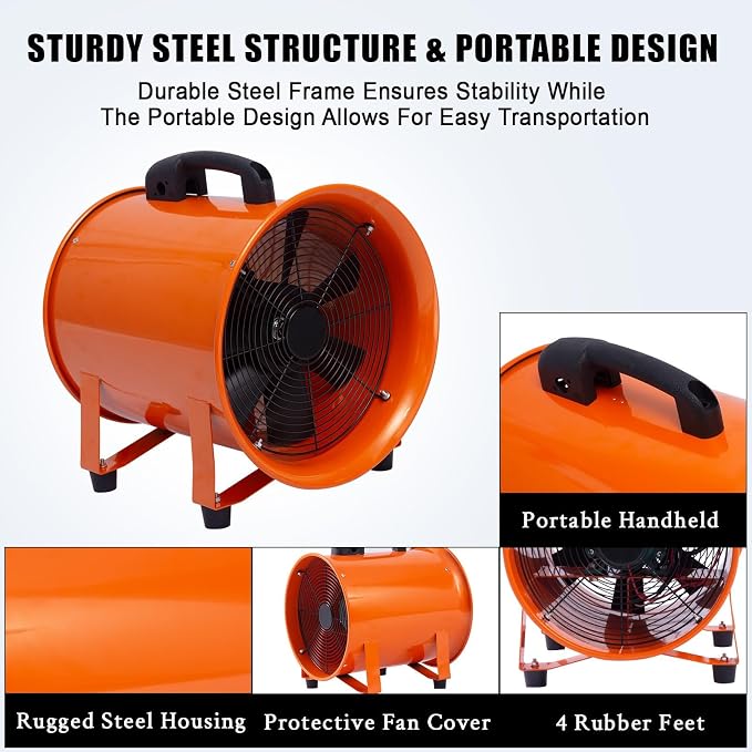 Garvee 12 in Utility Blower Exhaust Fan with 32.8 ft Duct, 3500 CFM Heavy Duty Industrial Blower Ventilation Fan, High Velocity Low Noise Extraction for Ventilating Workshops, Confined Space
