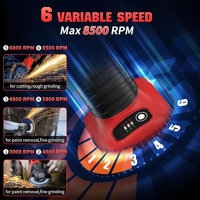 Angle Grinder 4-1/2" Cordless Compatible with Milwaukee 18V/M18 Battery, 6 Variable Speed Power Grinder, Brushless Angle Grinder Power Tools For Cutting Grinding Polishing (Tool Only)