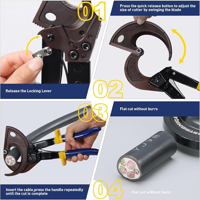 haisstronica Ratchet Cable Cutters,Heavy Duty Wire Cutters for Cutting Electrical Copper & Aluminum Cable Wire Up to 400mm²(750 Kcmil)